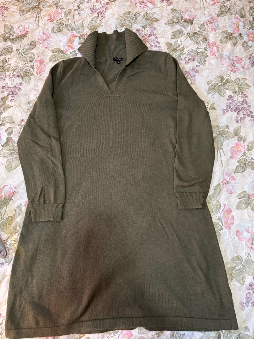 Talbots Petite LP Olive Green Cotton Blend Polo Collar Sweater Dress